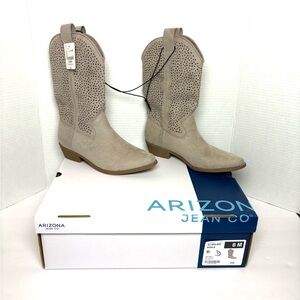 NEW Arizona Jean Co Women Molimo Cowboy Boots Gray Faux Suede Eyelet Western 6M